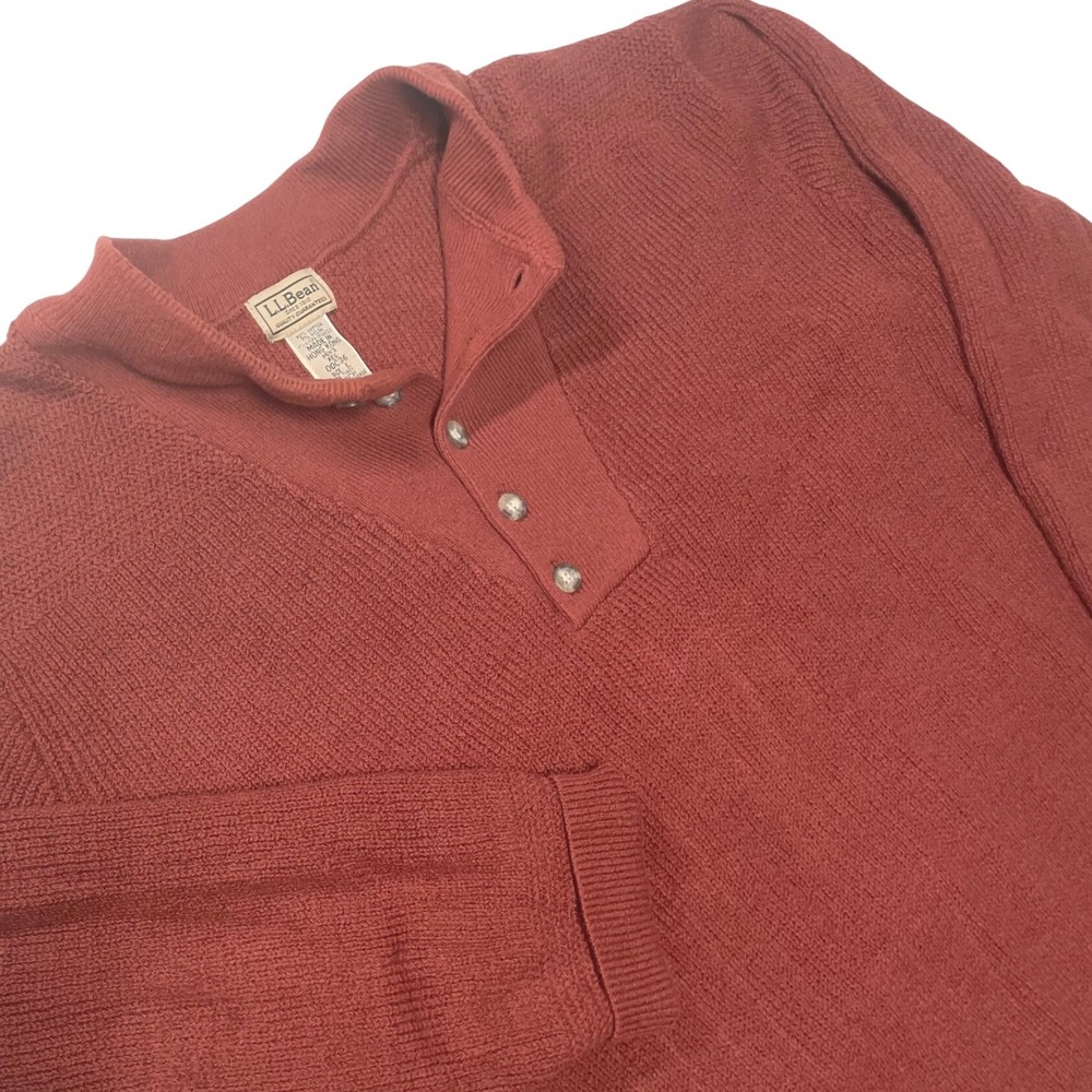 L.L. Bean‎ Mens L Henley Sweater Rust Terracotta Heavy Cotton Knit Vintage⁠ 80's